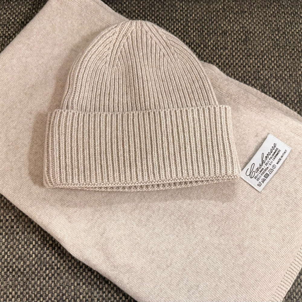 Tan Beanie and Scarf Set
